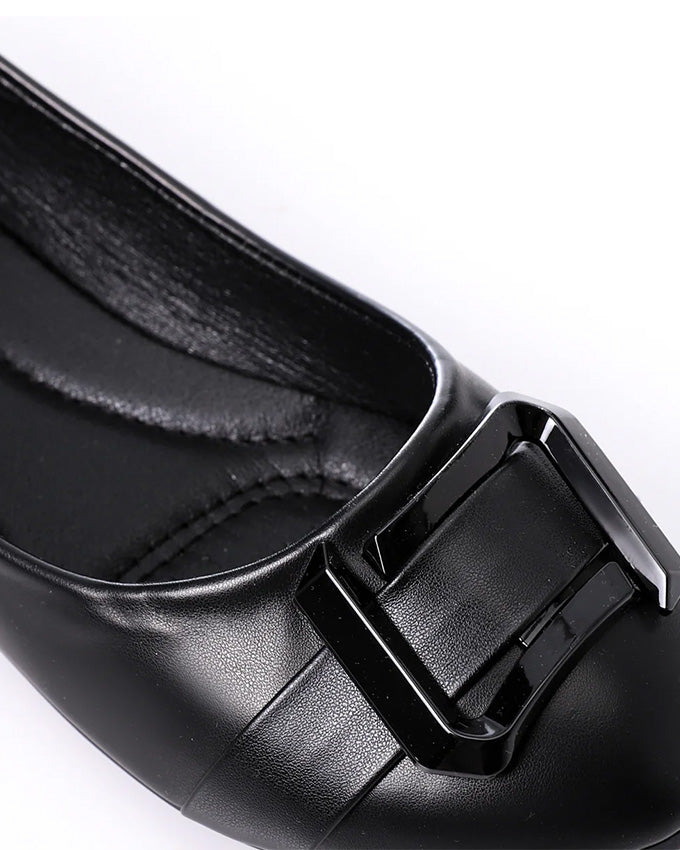 FAN-DJTF-005 Decorative Buckle Slip On Leather Flats