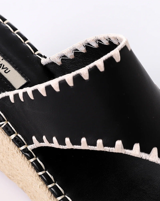 FAN-DJTF-017 Leather & Straw Thong Slippers