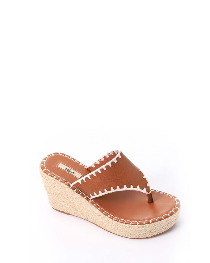 FAN-DJTF-017 Leather & Straw Thong Slippers