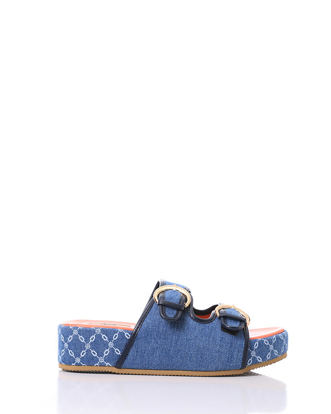 FAN-DJTF-018 Double Circular Buckles Bi-Toned Slippers