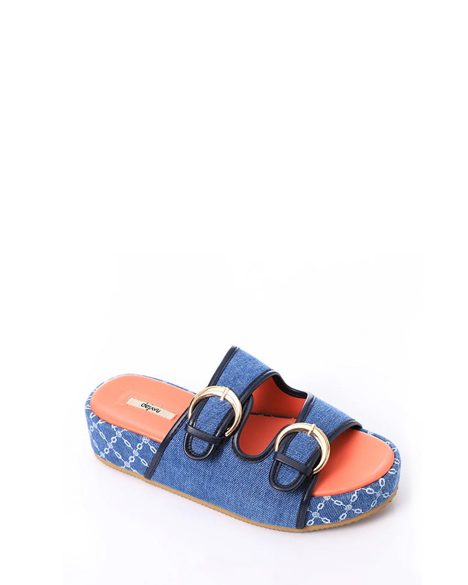 FAN-DJTF-018 Double Circular Buckles Bi-Toned Slippers