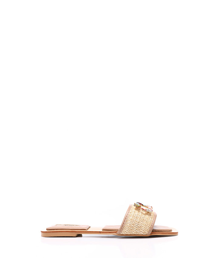 FAN-DJTF-019 Stined Buckle Slip On Straw Slippers
