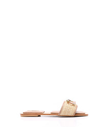 FAN-DJTF-019 Stined Buckle Slip On Straw Slippers