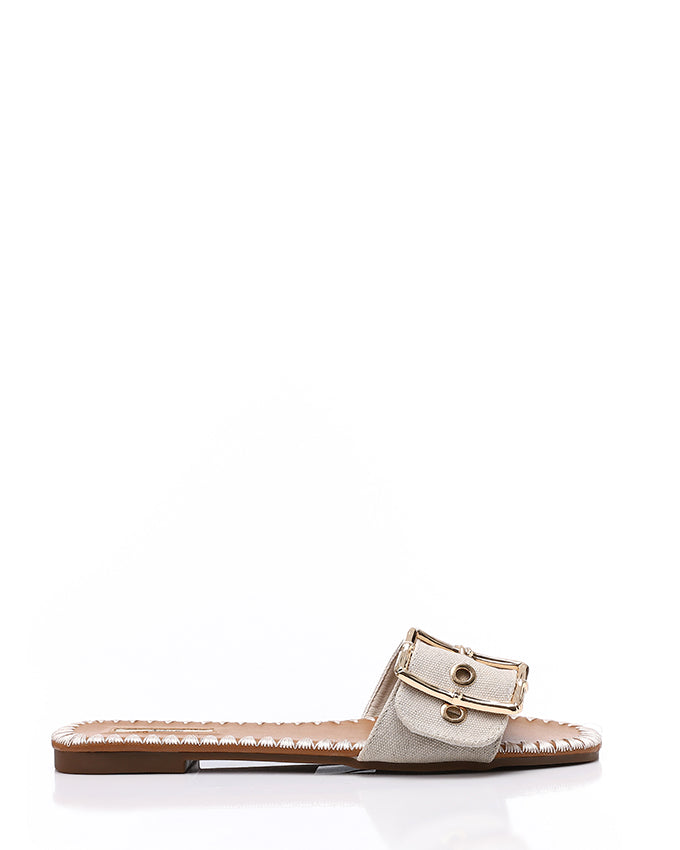 FAN-DJTF-021 Adjustable Buckle Linen Statement Slippers
