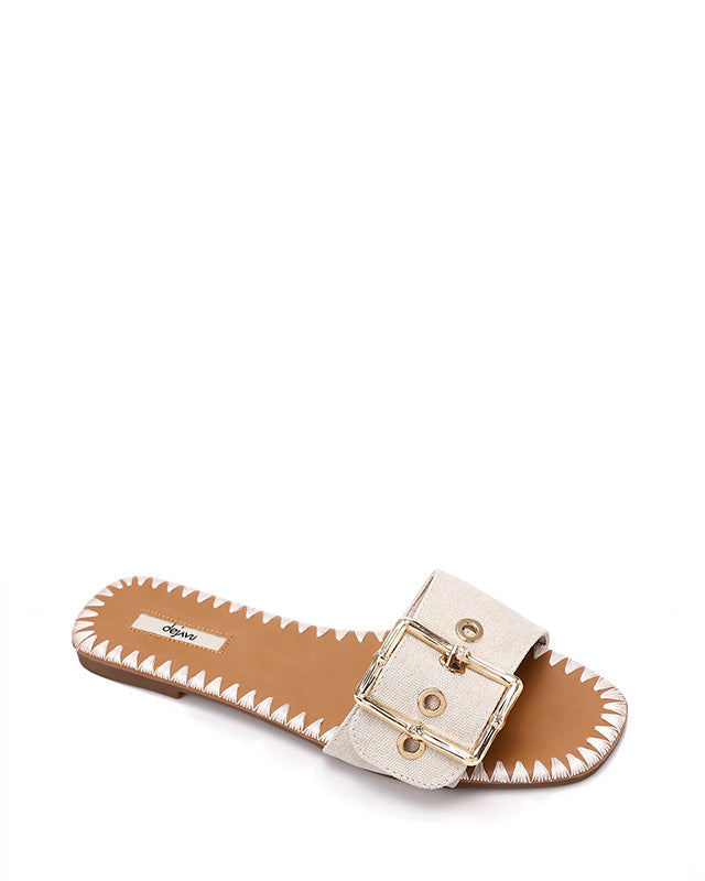 FAN-DJTF-021 Adjustable Buckle Linen Statement Slippers