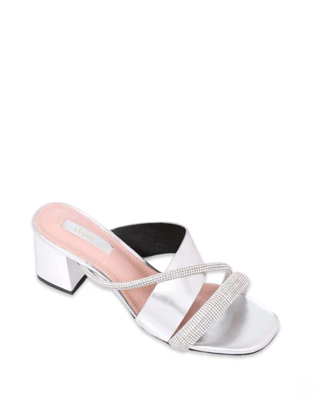 JAL-DJTF-037 Slip On Silver Strased Mid Heeled Slipper