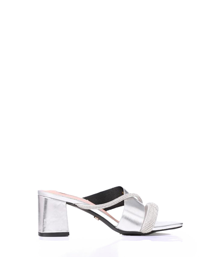 JAL-DJTF-037 Slip On Silver Strased Mid Heeled Slipper