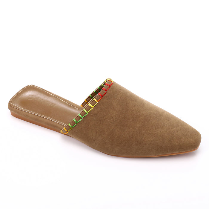 JAL-DJTF-051 Textured Leather Slip On Flat Mules