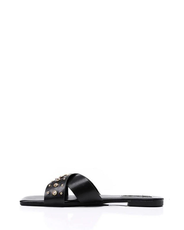 JSP-DJTF-001 Strassed Cross Toes Strap Flat Slippers