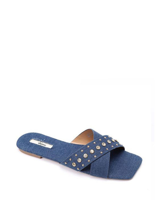 JSP-DJTF-001 Strassed Cross Toes Strap Flat Slippers