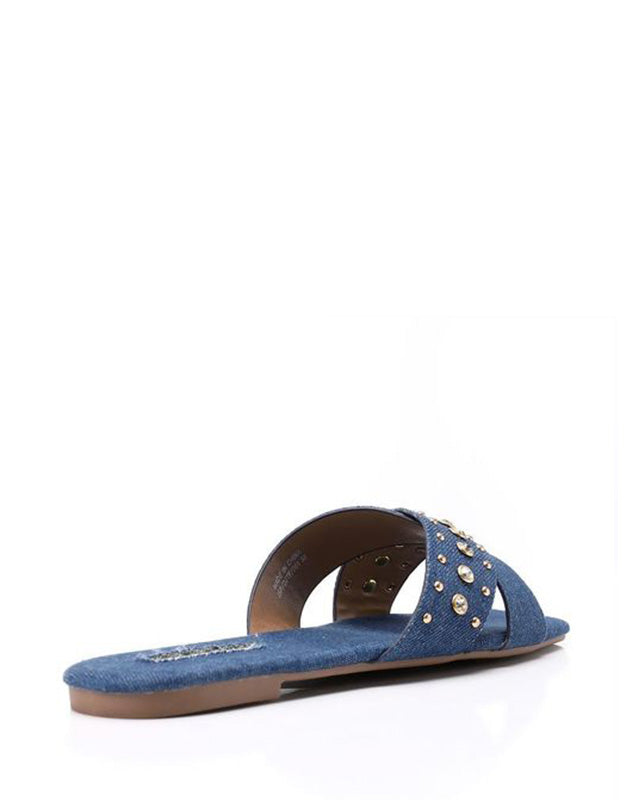 JSP-DJTF-001 Strassed Cross Toes Strap Flat Slippers