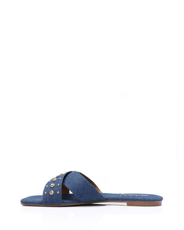 JSP-DJTF-001 Strassed Cross Toes Strap Flat Slippers