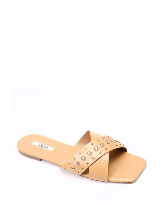 JSP-DJTF-001 Strassed Cross Toes Strap Flat Slippers
