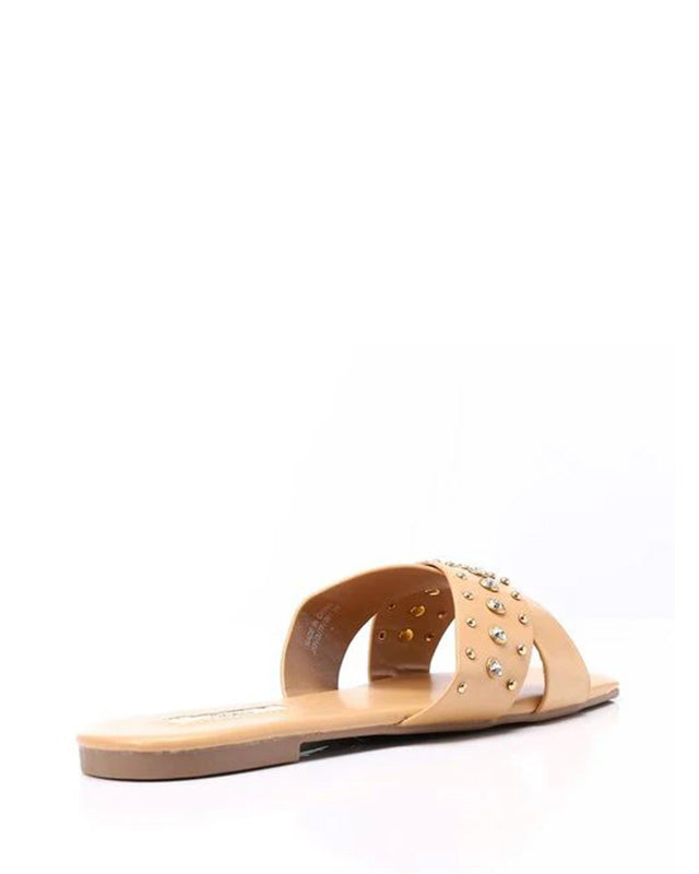 JSP-DJTF-001 Strassed Cross Toes Strap Flat Slippers