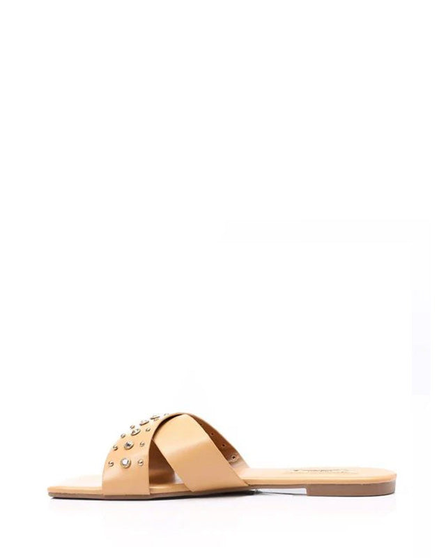 JSP-DJTF-001 Strassed Cross Toes Strap Flat Slippers