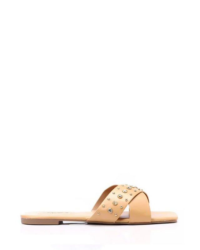 JSP-DJTF-001 Strassed Cross Toes Strap Flat Slippers