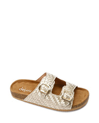 FAN-DJTV-019 Intrecciato Double Buckles Gold Slipper