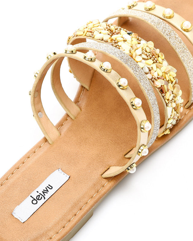HOT-DJTV-002 Decorative Studs And Pearls Flat Slipper