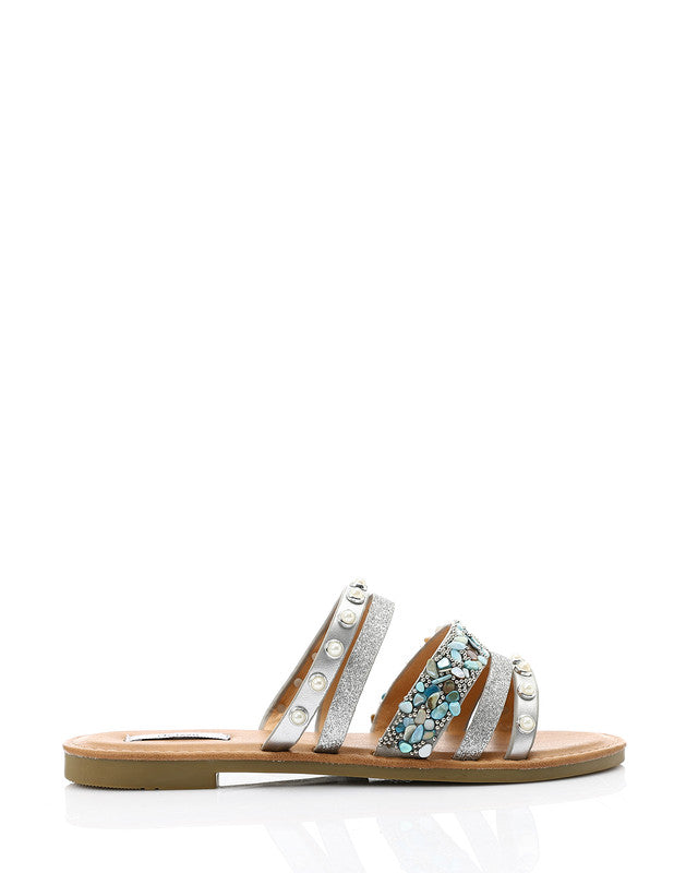 HOT-DJTV-002 Decorative Studs And Pearls Flat Slipper