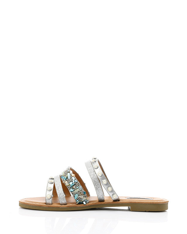 HOT-DJTV-002 Decorative Studs And Pearls Flat Slipper