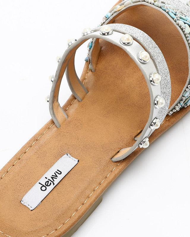 HOT-DJTV-002 Decorative Studs And Pearls Flat Slipper