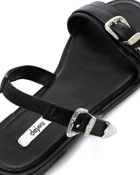 HOT-DJTV-004 Decorative Buckle Dark Flat Sandal