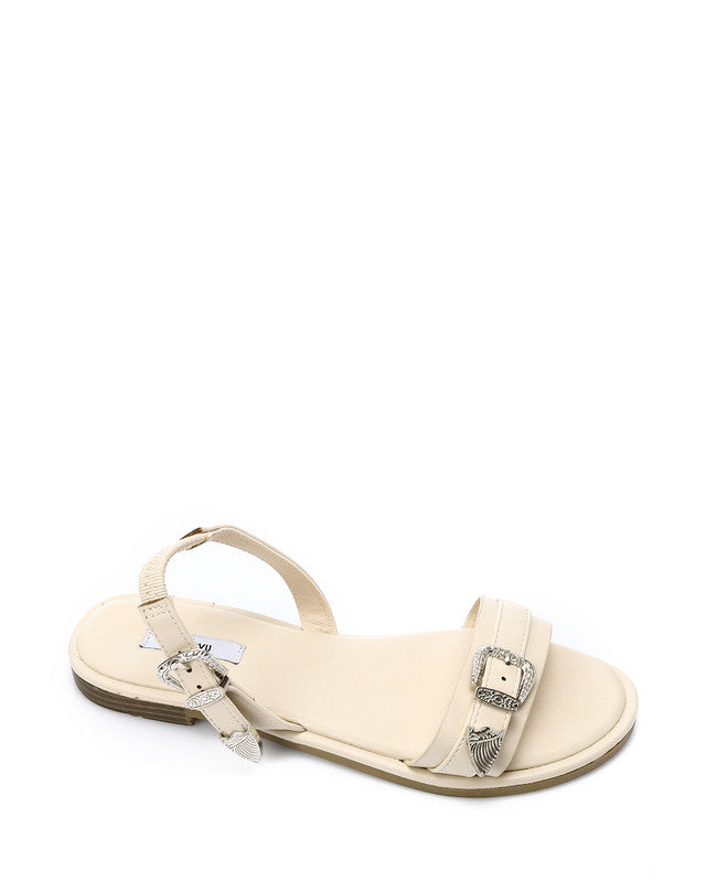 HOT-DJTV-004 Decorative Buckle Dark Flat Sandal