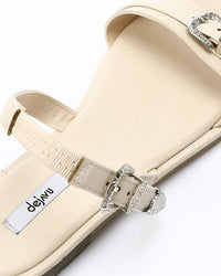 HOT-DJTV-004 Decorative Buckle Dark Flat Sandal