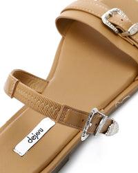 HOT-DJTV-004 Decorative Buckle Dark Flat Sandal