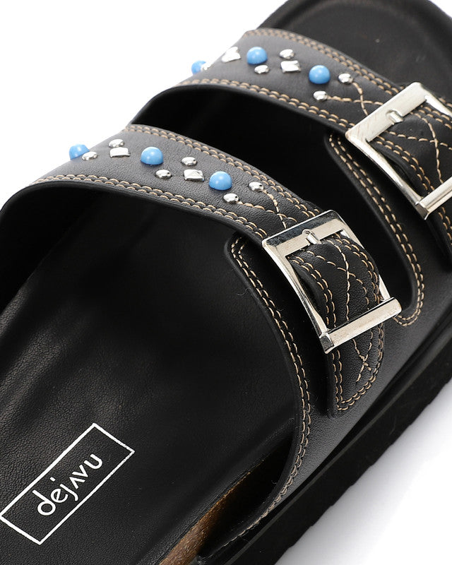 JAL-DJTV-013 Double Buckled Straps Studded Slipper