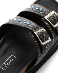 JAL-DJTV-013 Double Buckled Straps Studded Slipper