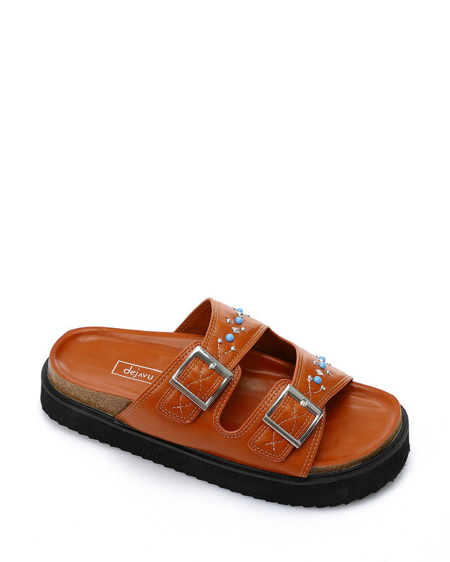 JAL-DJTV-013 Double Buckled Straps Studded Slipper