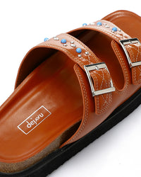 JAL-DJTV-013 Double Buckled Straps Studded Slipper