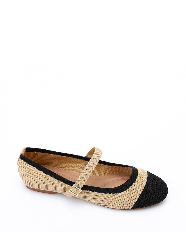JAL-DJTV-039 Canvas Beige & Black Mary Jane Flat