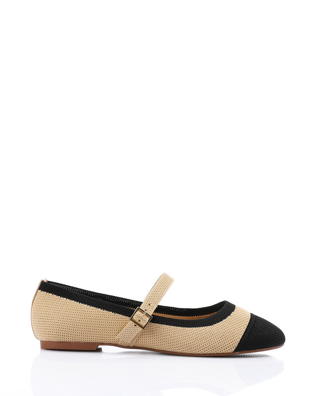 JAL-DJTV-039 Canvas Beige & Black Mary Jane Flat