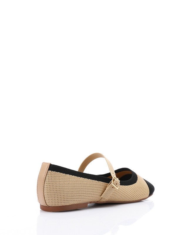 JAL-DJTV-039 Canvas Beige & Black Mary Jane Flat