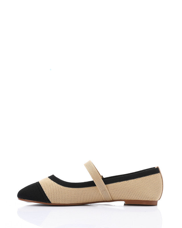 JAL-DJTV-039 Canvas Beige & Black Mary Jane Flat