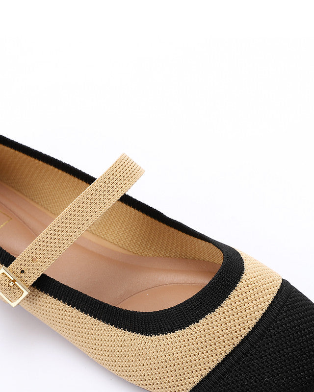 JAL-DJTV-039 Canvas Beige & Black Mary Jane Flat