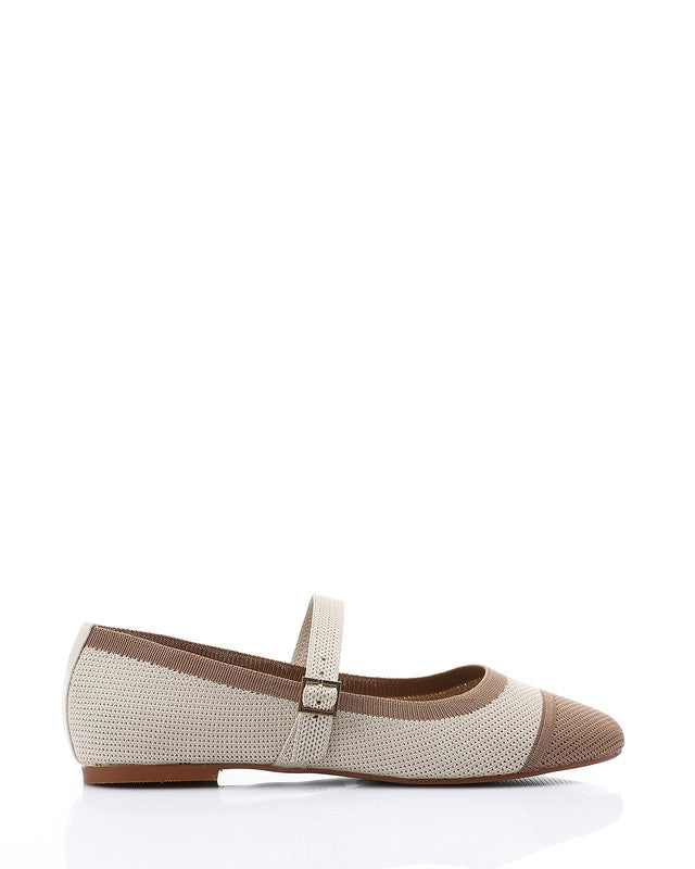 JAL-DJTV-039 Canvas Beige & Black Mary Jane Flat