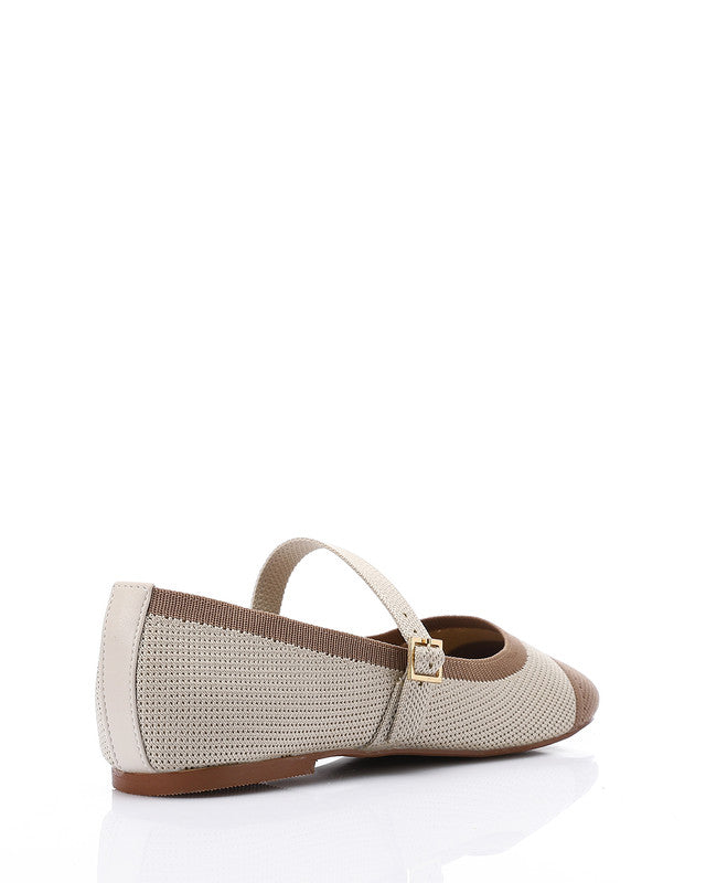 JAL-DJTV-039 Canvas Beige & Black Mary Jane Flat