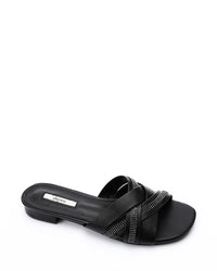 JAL-DJTV-050 Black Luxe Crisscross Slide Slipper