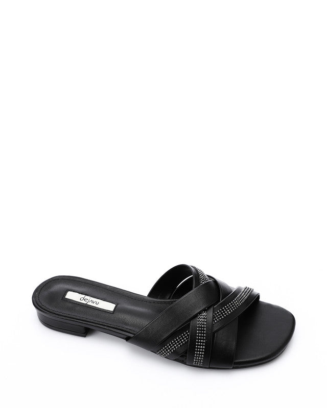 JAL-DJTV-050 Black Luxe Crisscross Slide Slipper