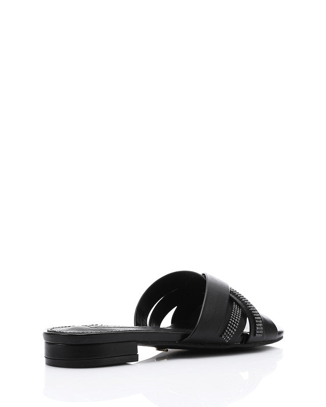 JAL-DJTV-050 Black Luxe Crisscross Slide Slipper