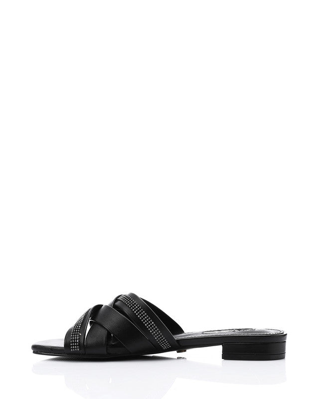 JAL-DJTV-050 Black Luxe Crisscross Slide Slipper