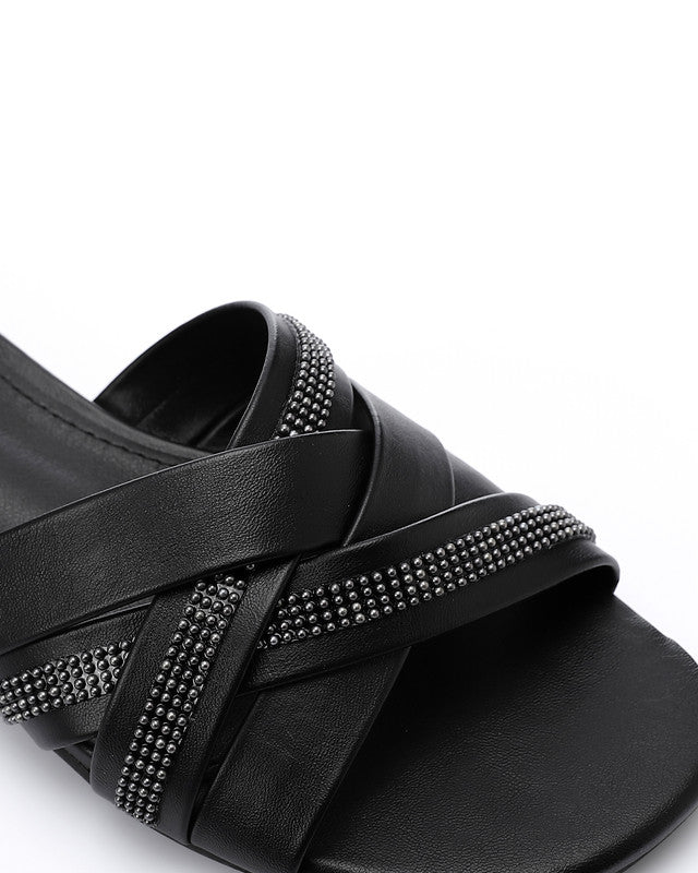 JAL-DJTV-050 Black Luxe Crisscross Slide Slipper