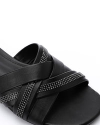 JAL-DJTV-050 Black Luxe Crisscross Slide Slipper