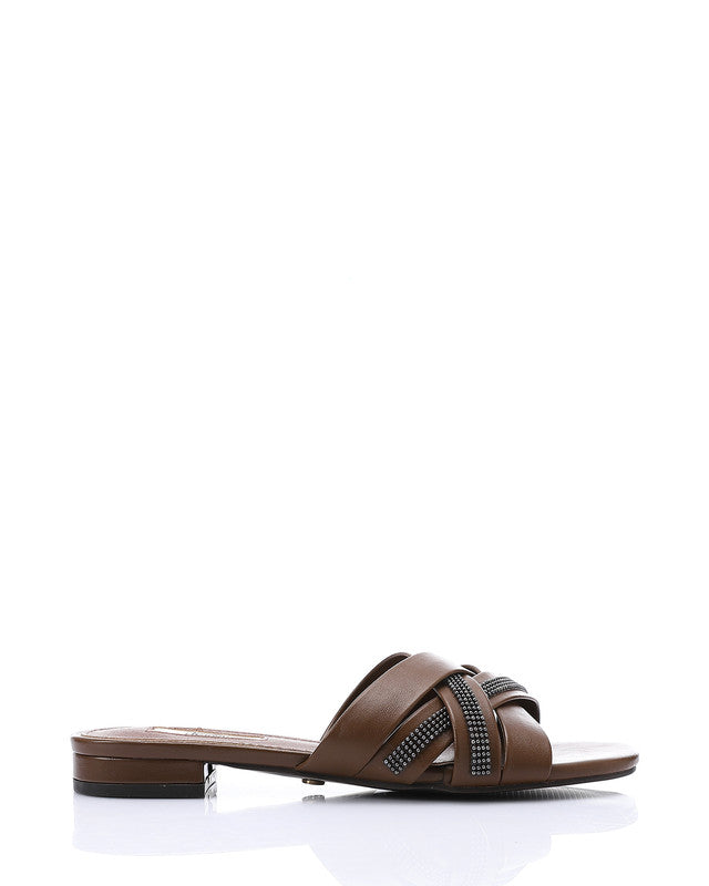 JAL-DJTV-050 Black Luxe Crisscross Slide Slipper