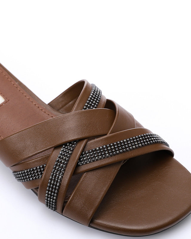 JAL-DJTV-050 Black Luxe Crisscross Slide Slipper