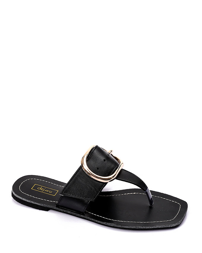 JAL-DJTH-008 Decorative Buckle Squared Open Toecap Slipper