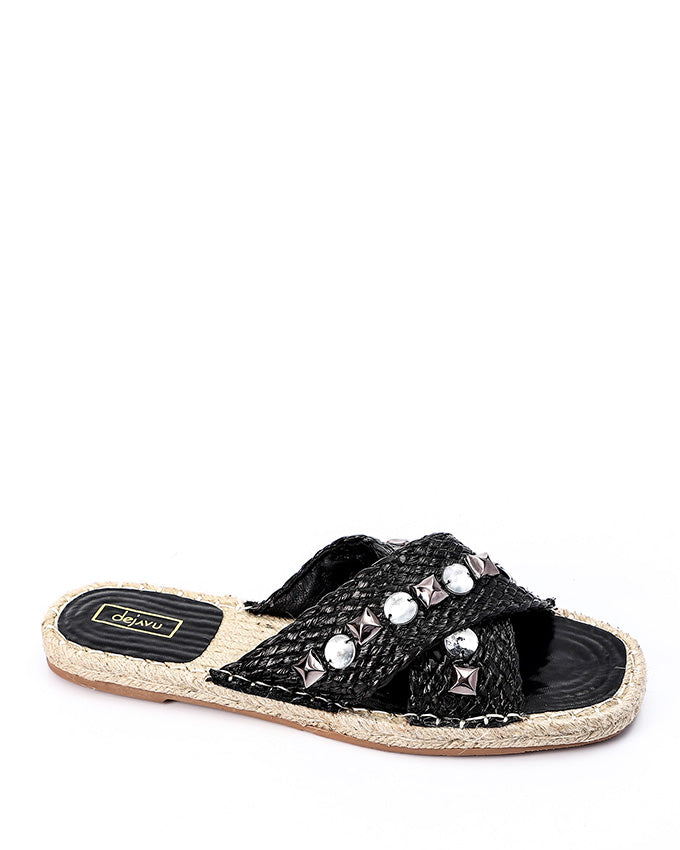 JAL-DJTT-033 Cross Strapped Straw Slippers